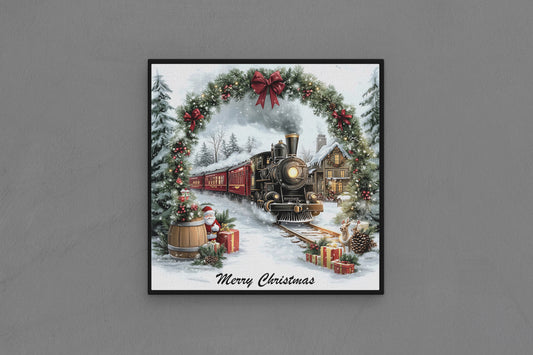 Canvas Frame with "Train with Merry Christmas Text" 09 Image