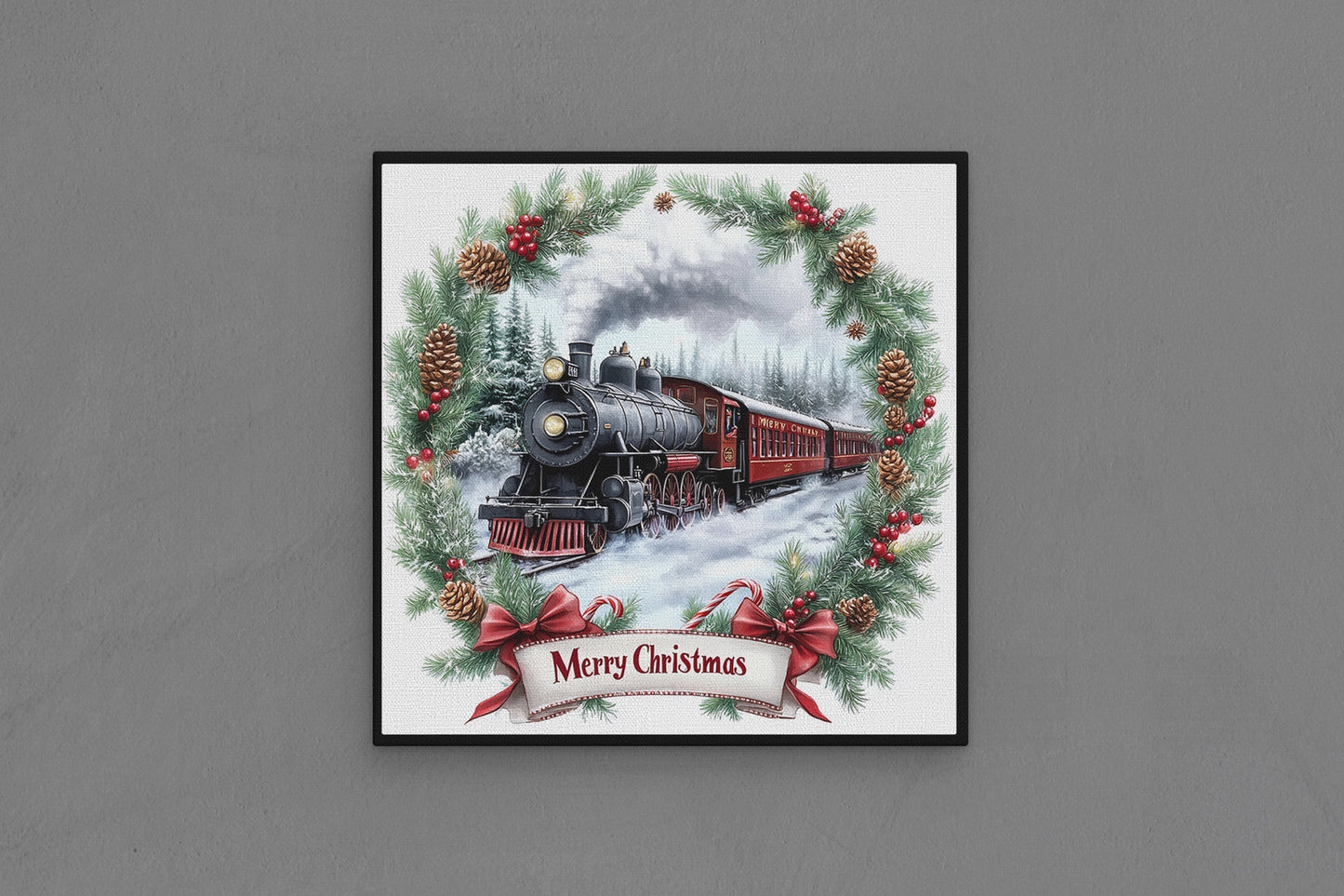 Canvas Frame with "Train with Merry Christmas Text" 10 Image