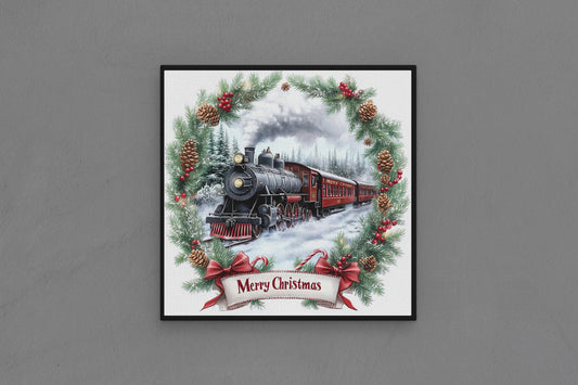 Canvas Frame with "Train with Merry Christmas Text" 10 Image