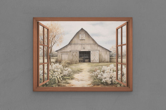 Canvas Frame with "Old Barn with Painted Window Frame" 01 Image