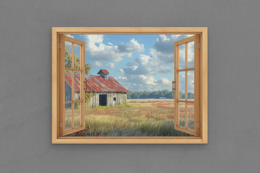 Canvas Frame with "Old Barn with Painted Window Frame" 04 Image