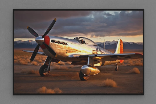 Canvas Frame with "P51 Mustang - Mountain Background" Image