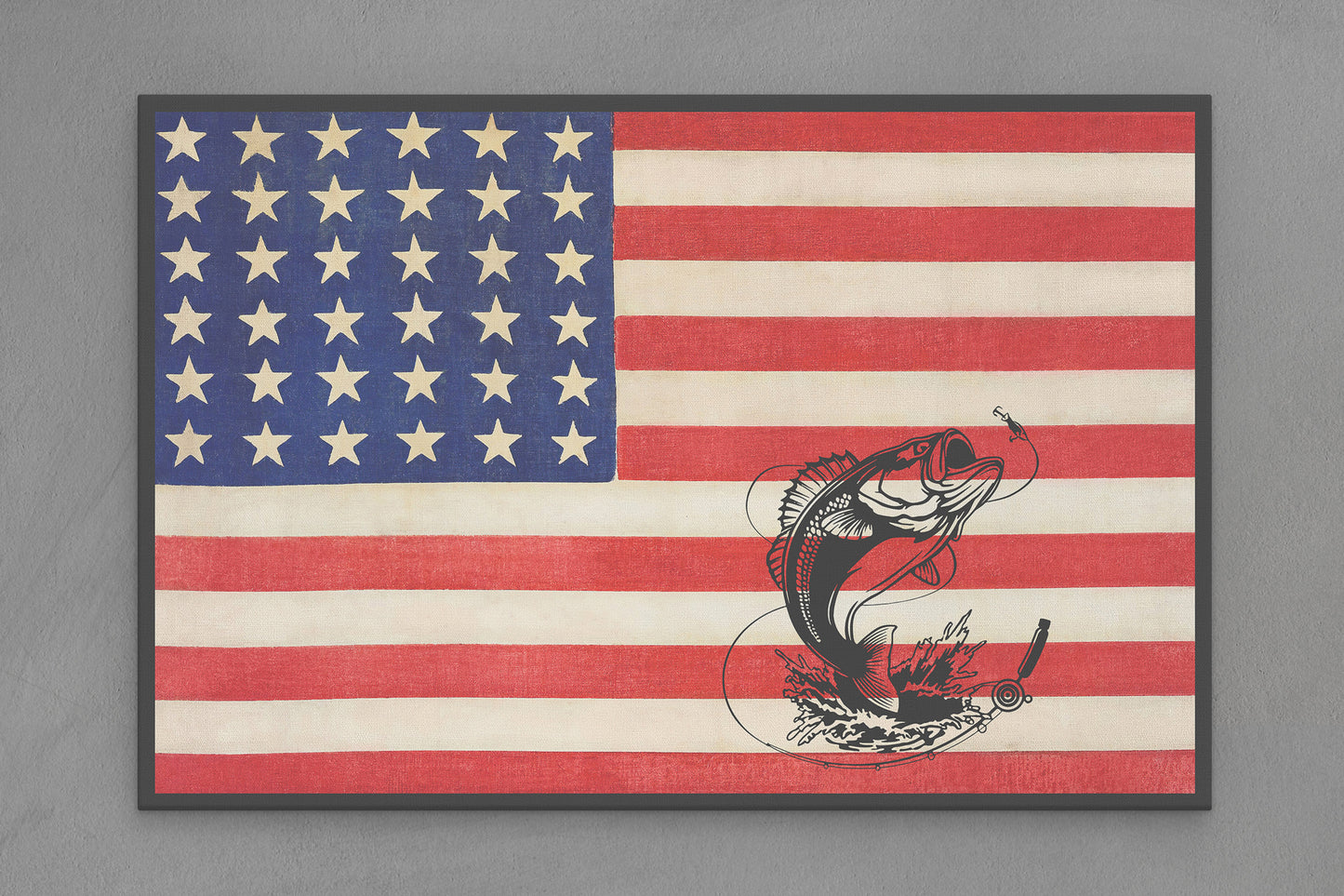United States Canvas Flag with Fishing "Jump for Lure" Image