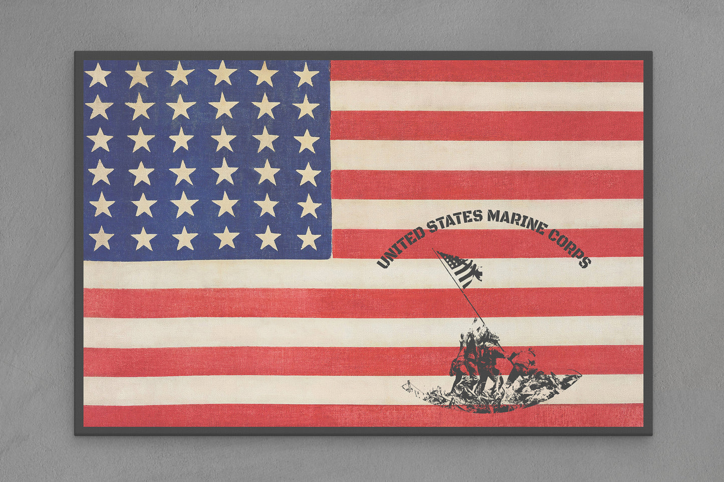 United States Canvas Flag with Marines "Iwo Jima" Image