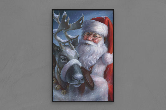 Canvas Frame with "Santa Claus and Reindeer" Image