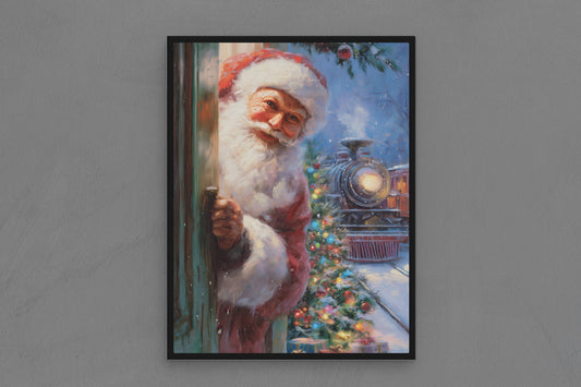 Canvas Frame with "Santa Claus and Train" Image