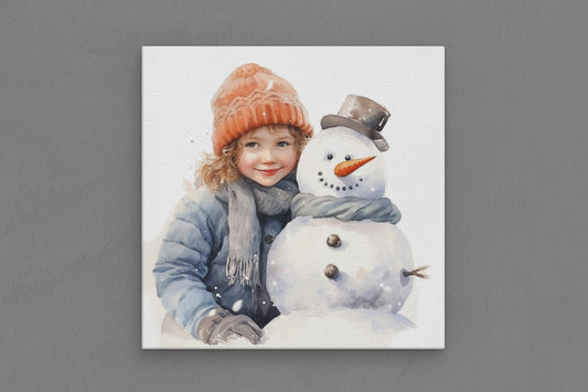 Canvas Frame with "Snowman and Girl" 02 Image