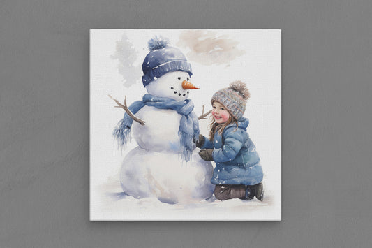 Canvas Frame with "Snowman and Girl" 03 Image