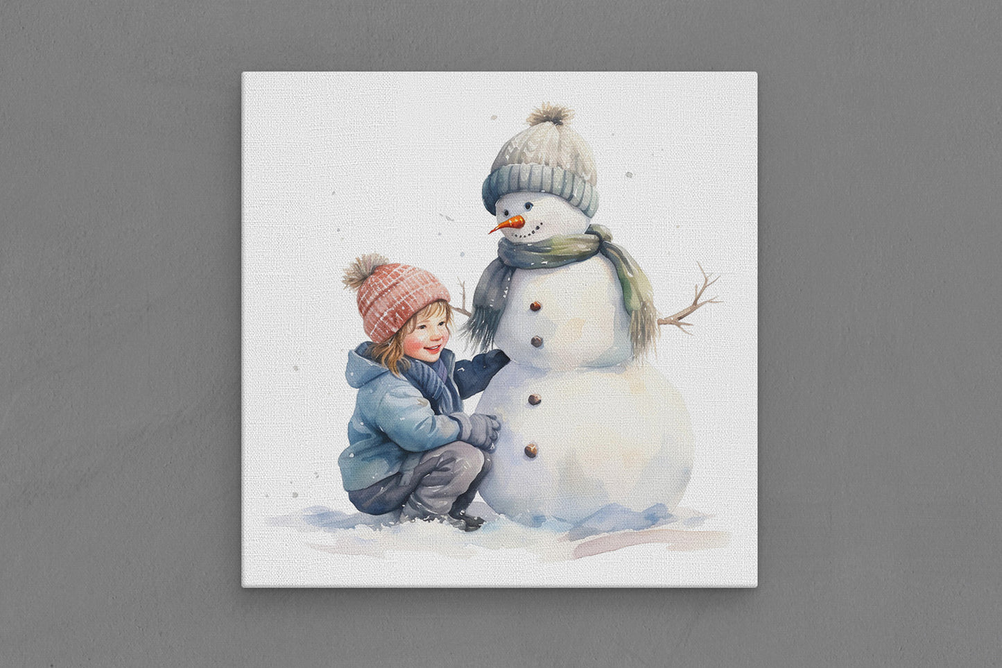 Canvas Frame with "Snowman and Girl" 04 Image