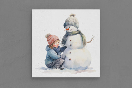 Canvas Frame with "Snowman and Girl" 04 Image