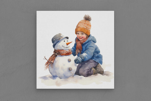 Canvas Frame with "Snowman and Girl" 05 Image