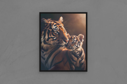 Canvas Frame with "Tiger - Adult with Cub" Image