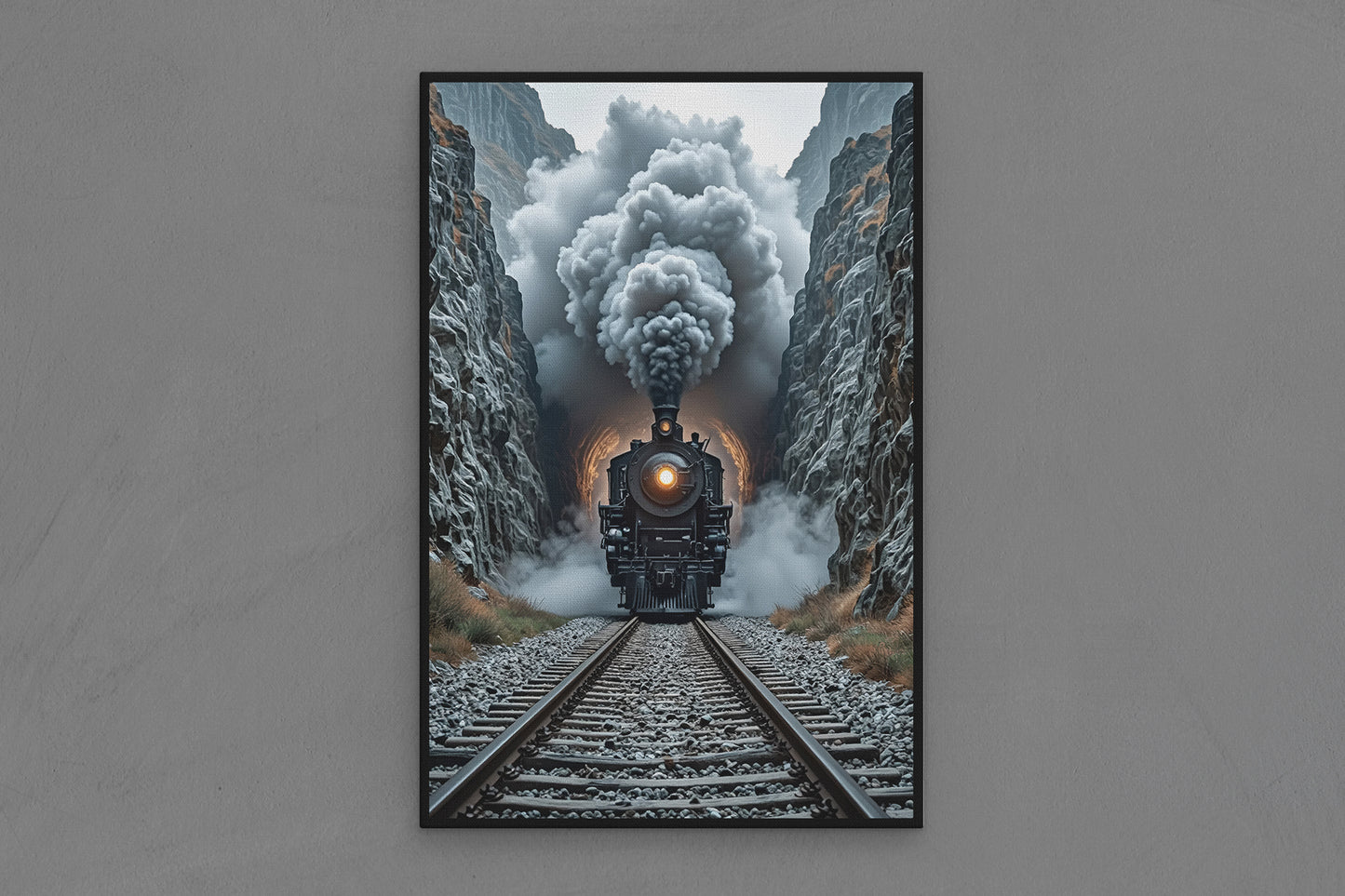 Canvas Frame with "Train - Front View with Smoke" Image
