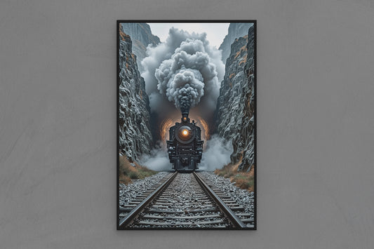 Canvas Frame with "Train - Front View with Smoke" Image