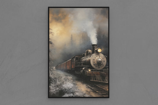 Canvas Frame with "Train in Winter Scene" Image