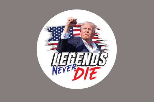 Round Canvas with Trump "Legends Never Die" Image