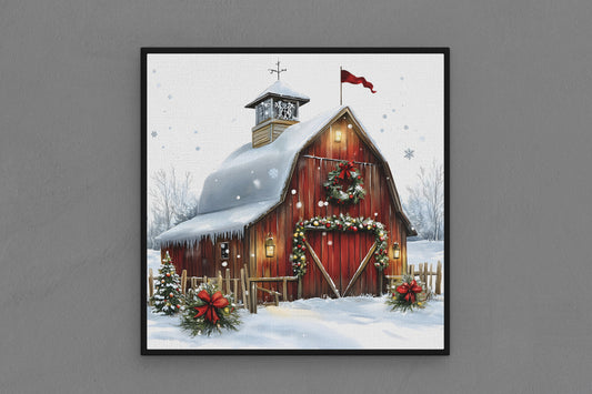 Canvas Frame with "Vintage Christmas Barn" 02 Image