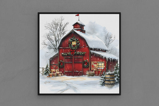 Canvas Frame with "Vintage Christmas Barn" 03 Image