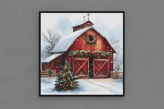 Canvas Frame with "Vintage Christmas Barn" 05 Image