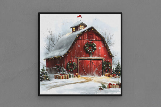 Canvas Frame with "Vintage Christmas Barn" 06 Image