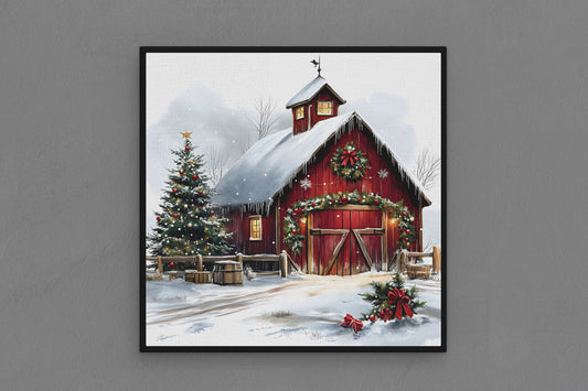Canvas Frame with "Vintage Christmas Barn" 07 Image