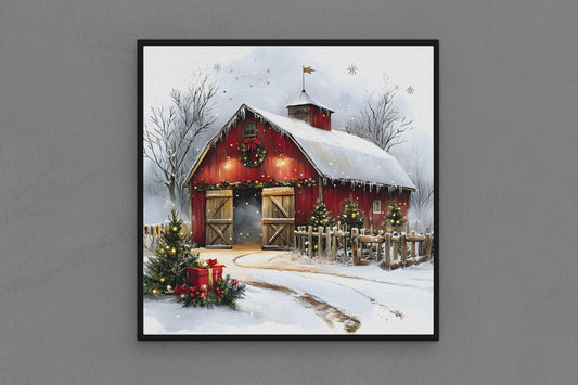 Canvas Frame with "Vintage Christmas Barn" 08 Image