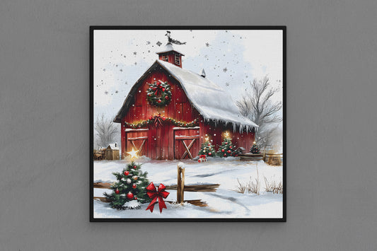 Canvas Frame with "Vintage Christmas Barn" 09 Image