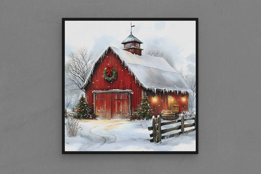 Canvas Frame with "Vintage Christmas Barn" 10 Image