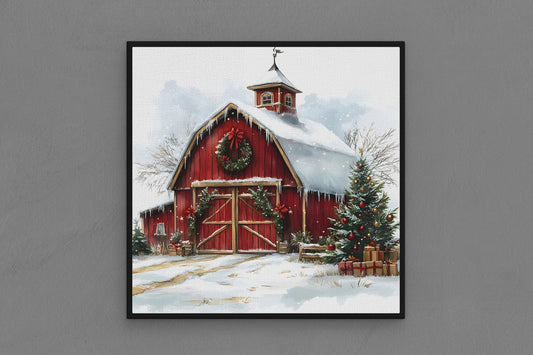 Canvas Frame with "Vintage Christmas Barn" 12 Image