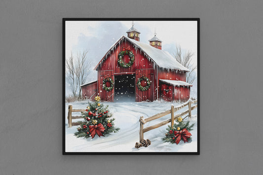 Canvas Frame with "Vintage Christmas Barn" 13 Image