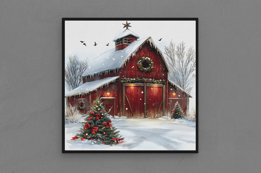 Canvas Frame with "Vintage Christmas Barn" 14 Image