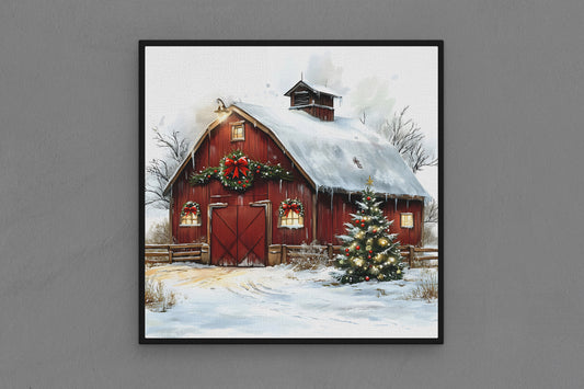 Canvas Frame with "Vintage Christmas Barn" 15 Image