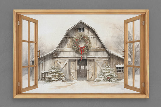 Canvas Frame with "Vintage Christmas Barn with Printed Frame" 01 Image