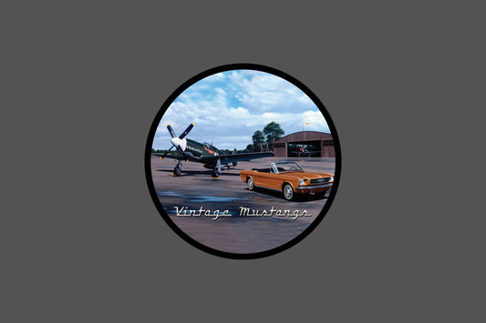 Canvas Frame with "Vintage Mustangs - P51 Plane and Car" Image
