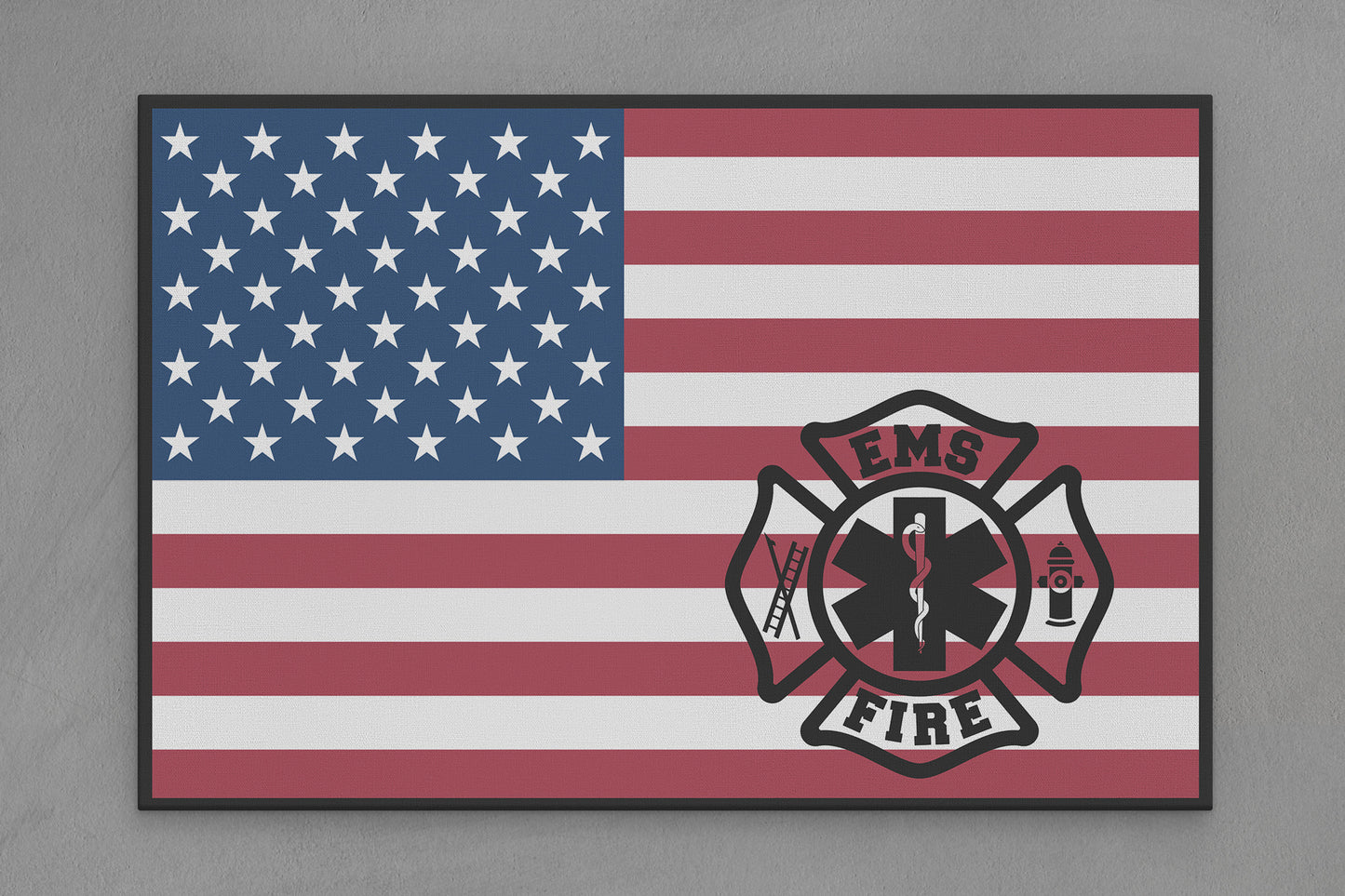 United States Canvas Flag with Fire Department / EMS "Seal" Image