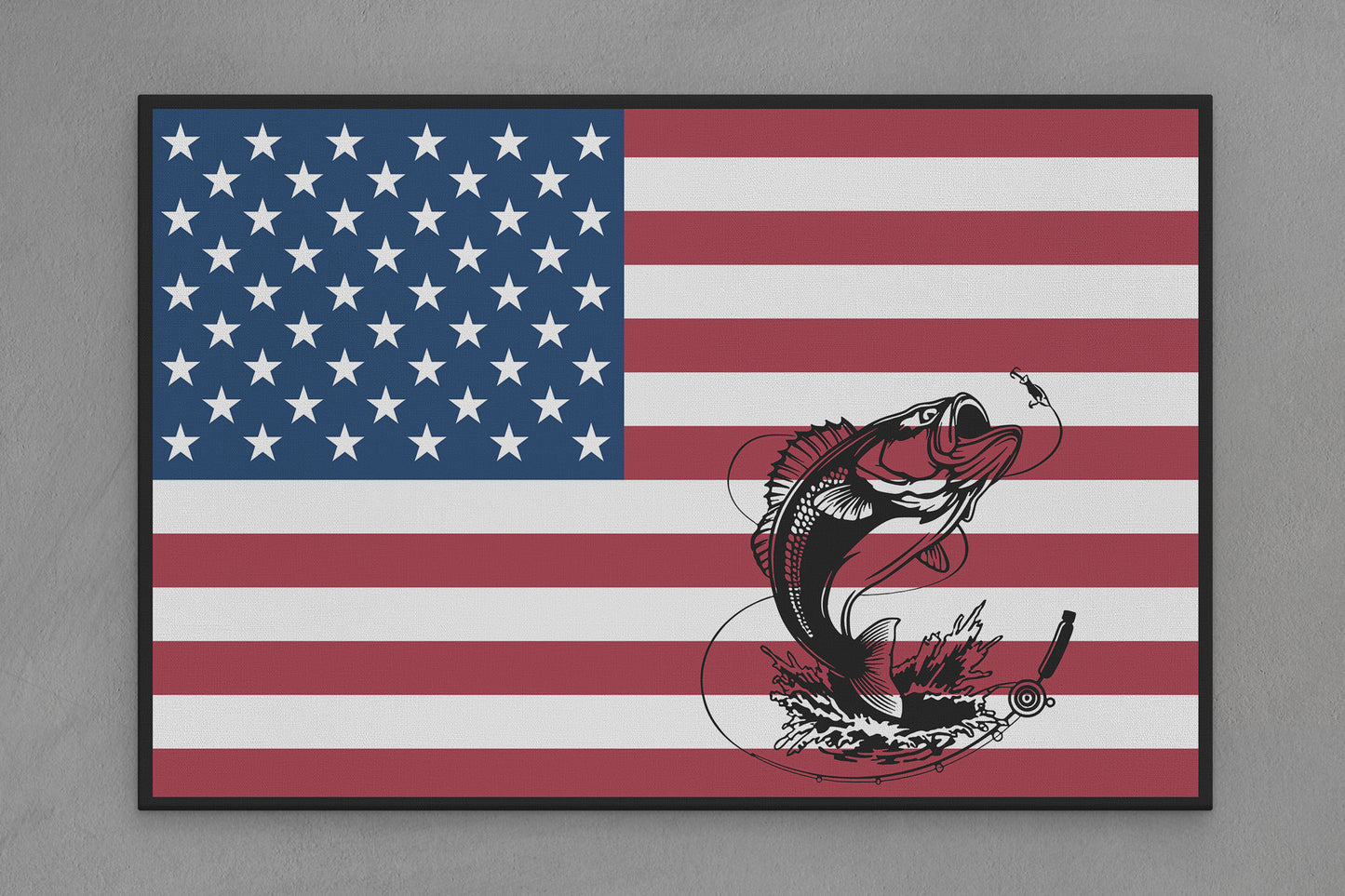 United States Canvas Flag with Fishing "Jump for Lure" Image