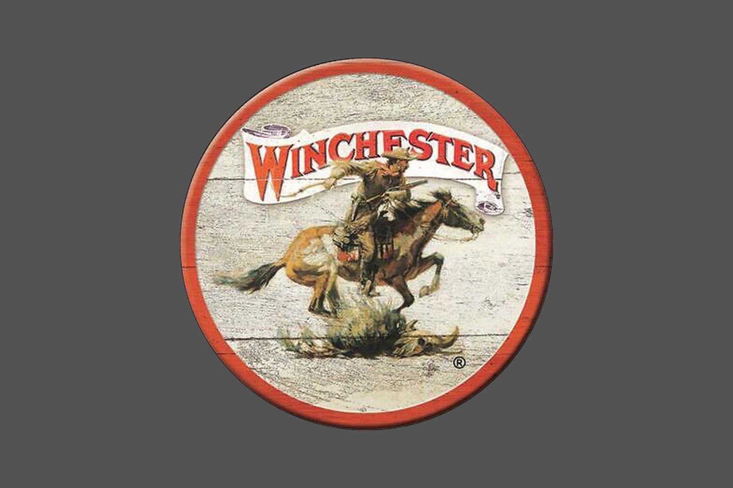 Round Canvas Frame with "Winchester Gun Emblem" Image
